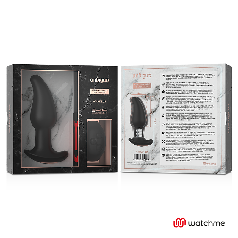 ANBIGUO - WATCHME - Plug anal vibrant télécommandé avec rotation des perles d'Amadeus