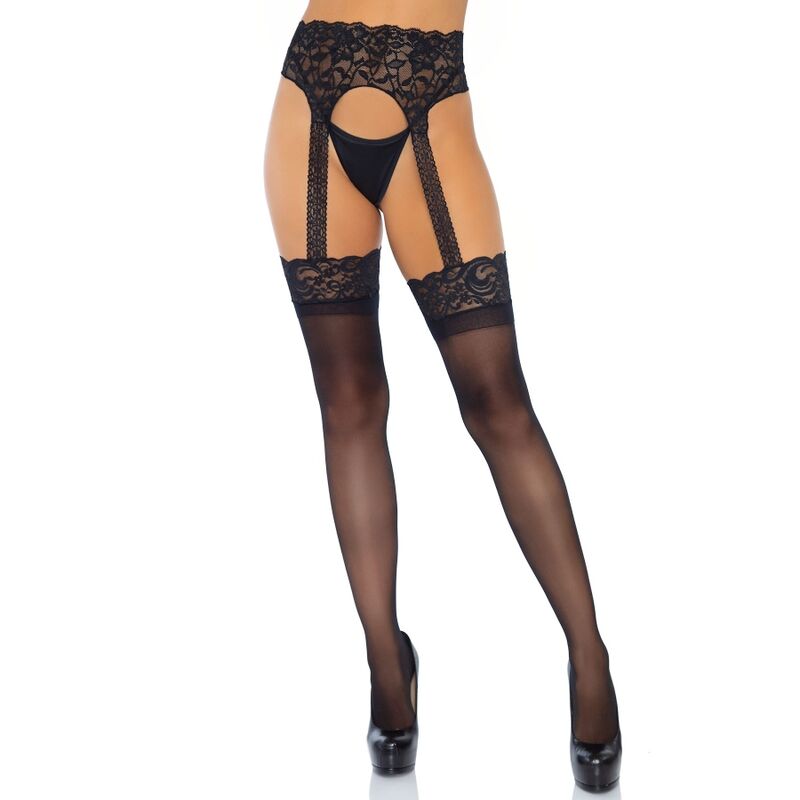 LEG AVENUE - OPAQUE GARTERBELT STOCKING ONE SIZE - 2