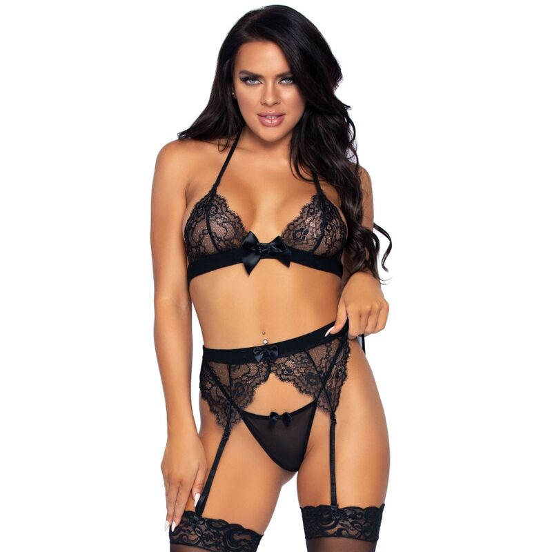 LEG AVENUE - THREE PIECES SET TOP, GARTER BELT AND G-STRING L - M - 8