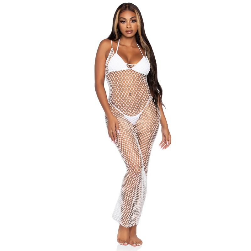 LEG AVENUE - WOVEN TWIST NET MAXI DRESS ONE SIZE WHITE - ONE SIZE / BLACK - 6