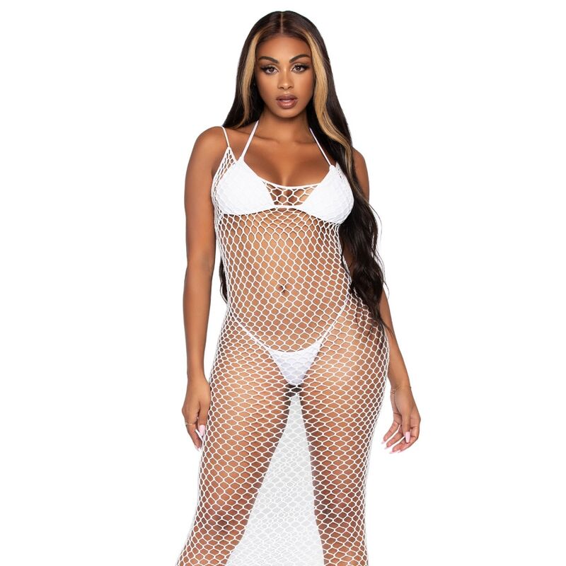 LEG AVENUE - WOVEN TWIST NET MAXI DRESS ONE SIZE WHITE - ONE SIZE / WHITE - 7