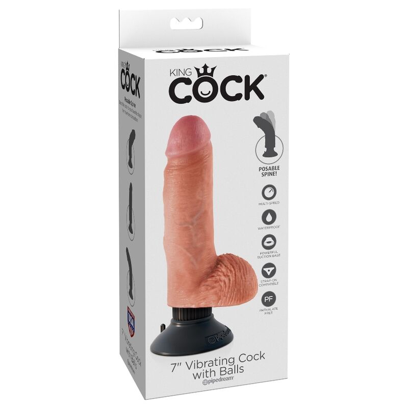 KING COCK - DILDO VIBRATORE CON TESTICOLI 17.78 CM NATURALE - Secretroomsexyshop