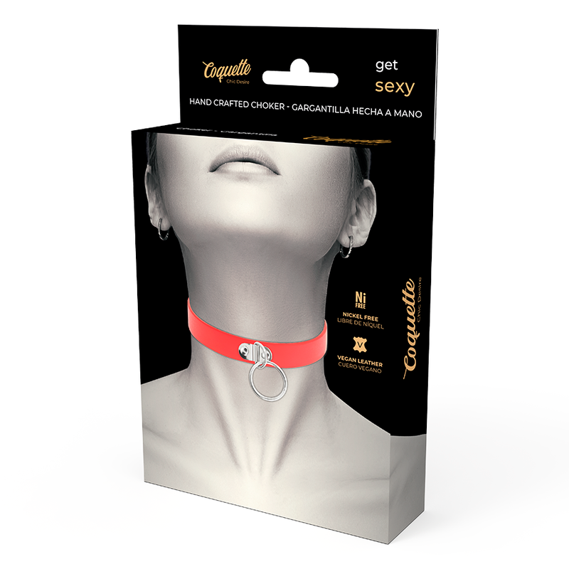 COQUETTE CHIC DESIRE - RED VEGAN LEATHER NECKLACE WOMAN FETISH ACCESSORY - 1
