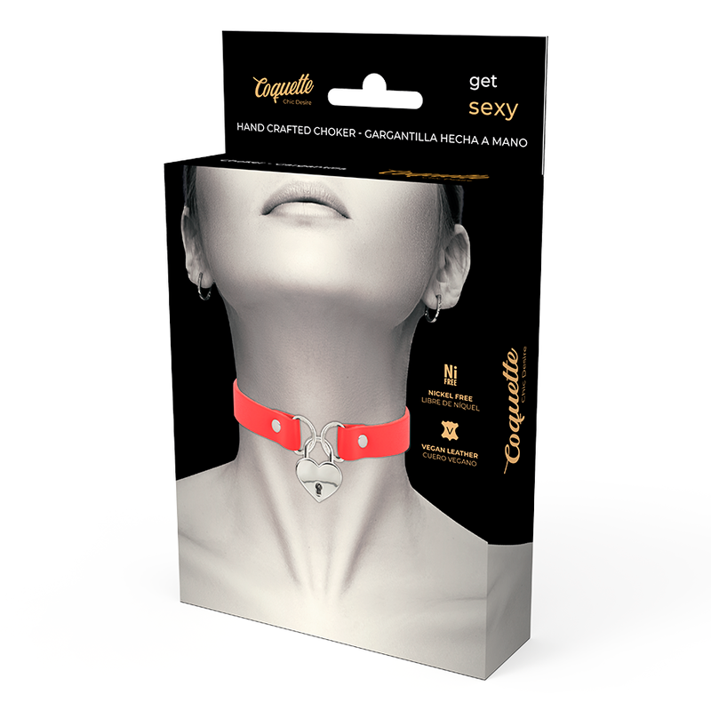 COQUETTE CHIC DESIRE - COLLIER EN CUIR VEGAN ROUGE AVEC ACCESSOIRE COEUR ET CLÉ