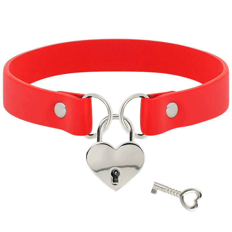 COQUETTE CHIC DESIRE - RED VEGAN LEATHER NECKLACE WITH HEART ACCESSORY WITH KEY - 5