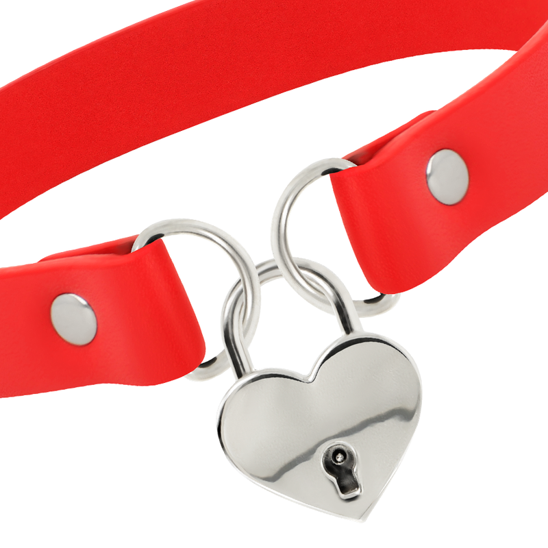 COQUETTE CHIC DESIRE - RED VEGAN LEATHER NECKLACE WITH HEART ACCESSORY WITH KEY - 4