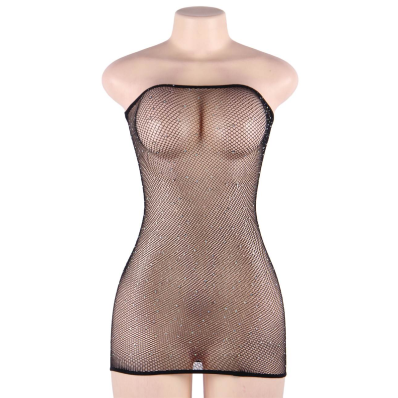 QUEEN LINGERIE - NET BODY DRESS WITH DIAMONDS S/L - 8