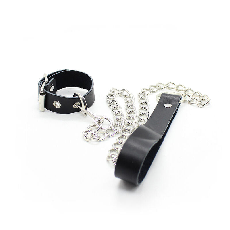 OHMAMA FETISH - COLLIER PÉNIS ET SANGLE EN CUIR AVEC CHAÎNE EN MÉTAL