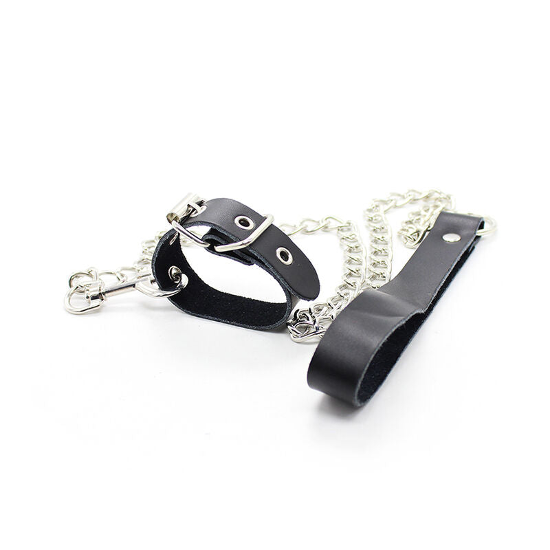 OHMAMA FETISH - COLLIER PÉNIS ET SANGLE EN CUIR AVEC CHAÎNE EN MÉTAL