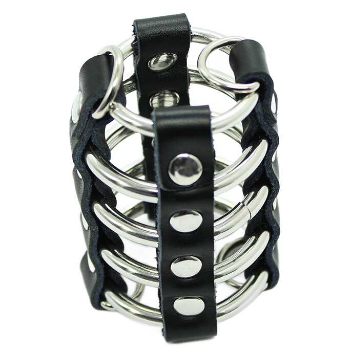 OHMAMA FETISH - PENIS CAGE WITH METAL RINGS AND LEATHER STRAPS - 1
