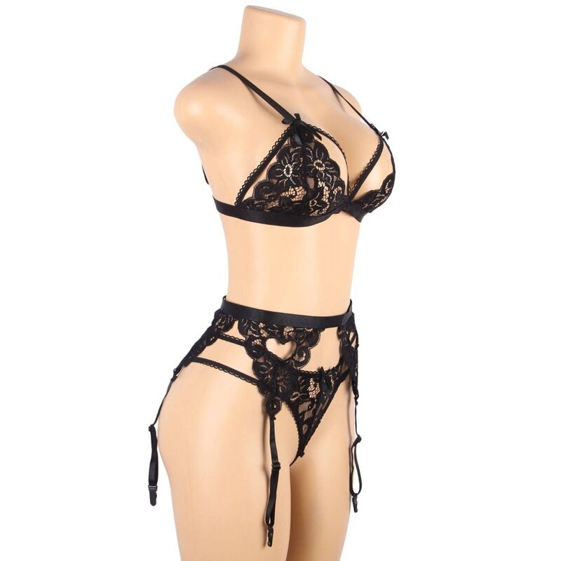 SUBBLIME - THREE-PIECE SET BRA + GARTER BELT + THONG L/XL