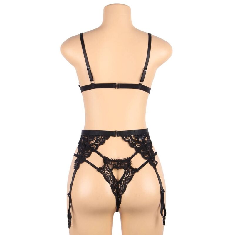 SUBBLIME - THREE-PIECE SET BRA + GARTER BELT + THONG L/XL