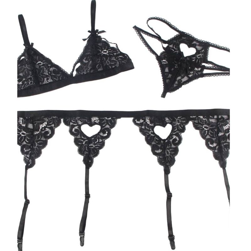SUBBLIME - THREE-PIECE SET BRA + GARTER BELT + THONG L/XL