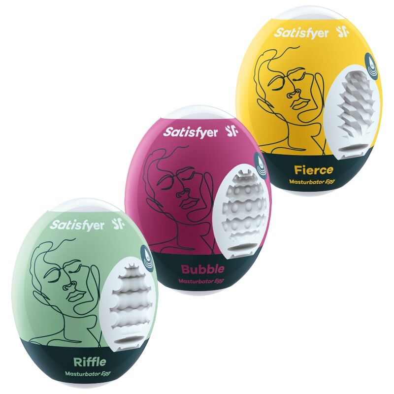 SATISFYER - 3 MASTURBATOR EGGS RIFFLE, BUBBLE & FIERCE - 2