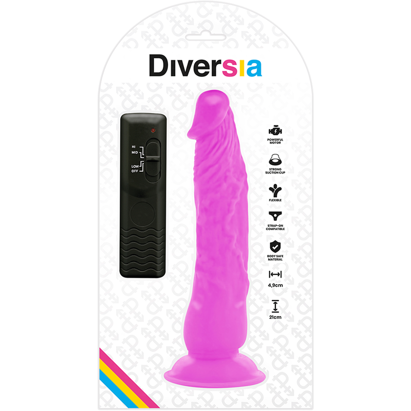 DIVERSIA - FLEXIBLE VIBRATING DILDO PURPLE 21 CM -O- 4.9 CM - 7