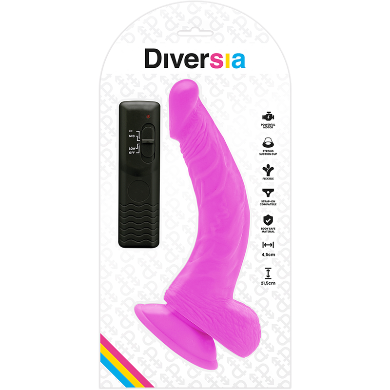 DIVERSIA - FLEXIBLE VIBRATING DILDO PURPLE 21.5 CM -O- 4.5 CM - 2