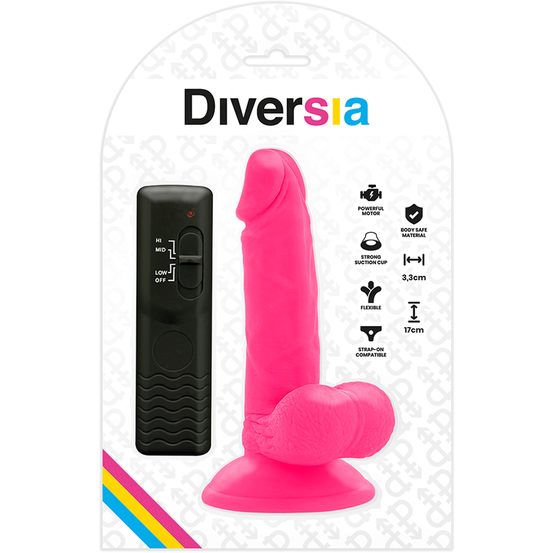 DIVERSIA - FLEXIBLE VIBRATING DILDO PINK 17 CM -O- 3.3 CM - 6