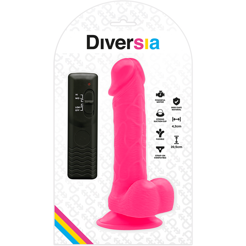 DIVERSIA - FLEXIBLE VIBRATING DILDO PINK 20.5 CM -O- 4.2 CM - 7