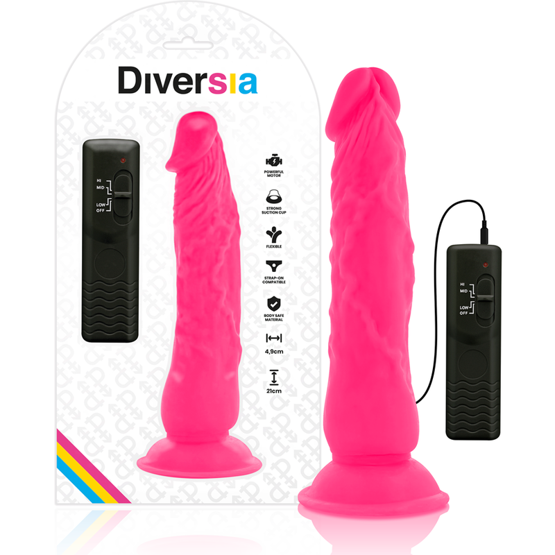 DIVERSIA - FLEXIBLE VIBRATING DILDO PINK 21 CM -O- 4.9 CM - 1