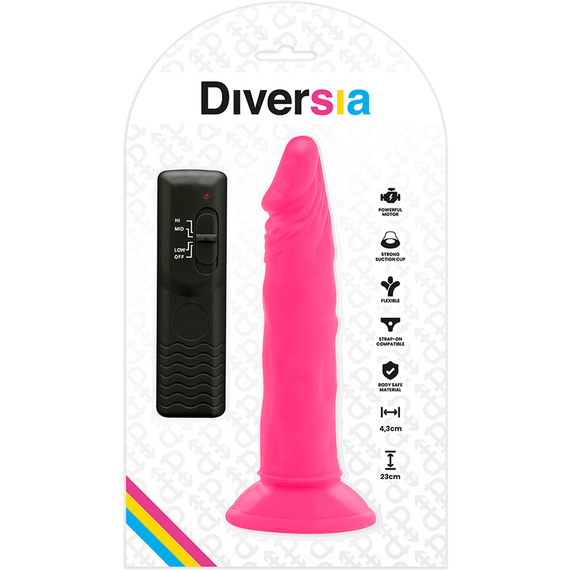 DIVERSIA - FLEXIBLE VIBRATING DILDO PINK 23 CM -O- 4.3 CM - 2