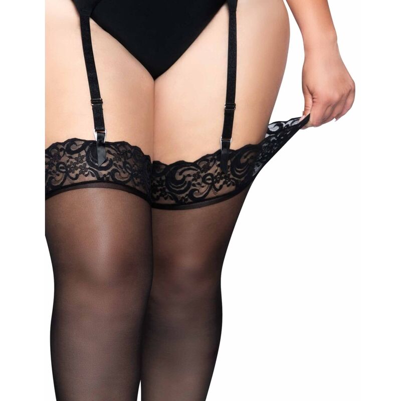 LEG AVENUE - OUTLET - BLACK NYLON STOCKINGS WITH LACE TOP PLUS - 2