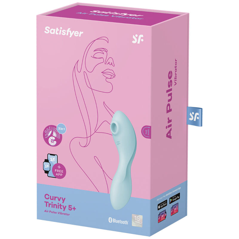SATISFYER - CURVY TRINITY 5 AIR PULSE STIMULATOR & VIBRATOR APP BLUE - BLUE - 8