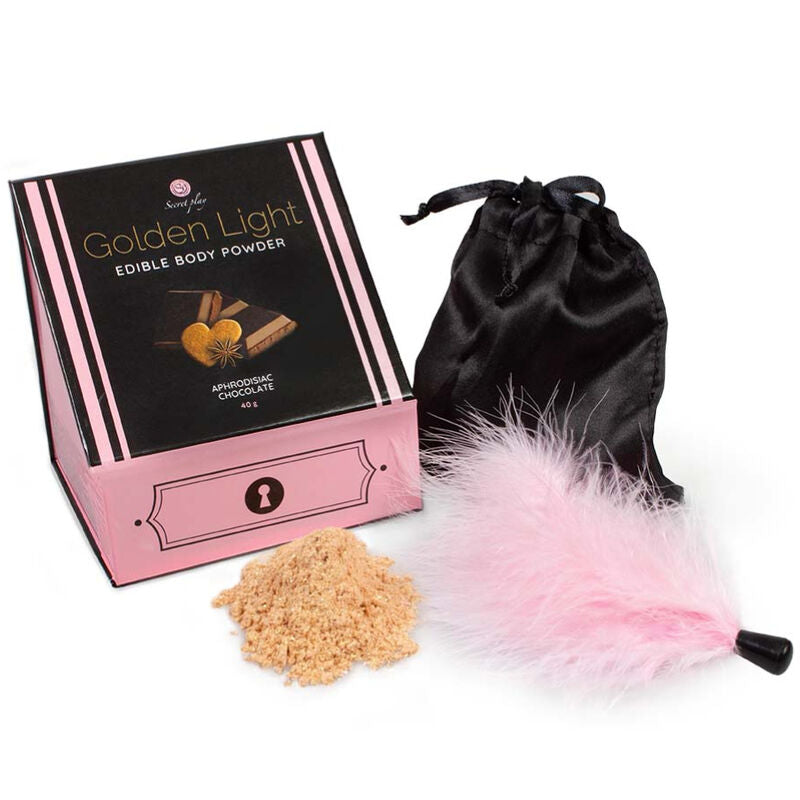 SECRETPLAY - GOLDEN LIGHT KIT APHRODISIAC CHOCOLATE EDIBLE POWDER & FEATHER - 1