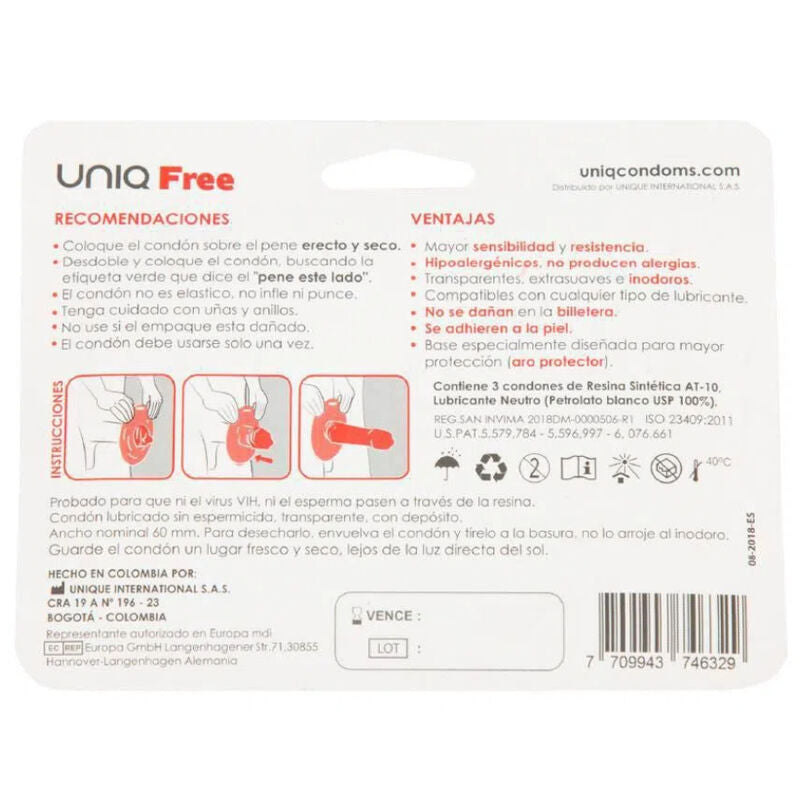UNIQ - FREE LATEX FREE CONDOMS WITH PROTECTIVE RING 3 UNITS - 2