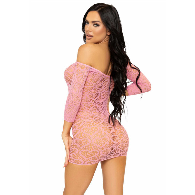 LEG AVENUE MINI VESTIDO COEUR NET TALLA ÚNICA - ROSA