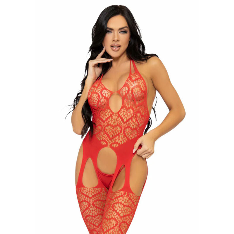 LEG AVENUE - NET SUSPENDER BODYSTOCKING ONE SIZE - RED - ONE SIZE / RED - 2
