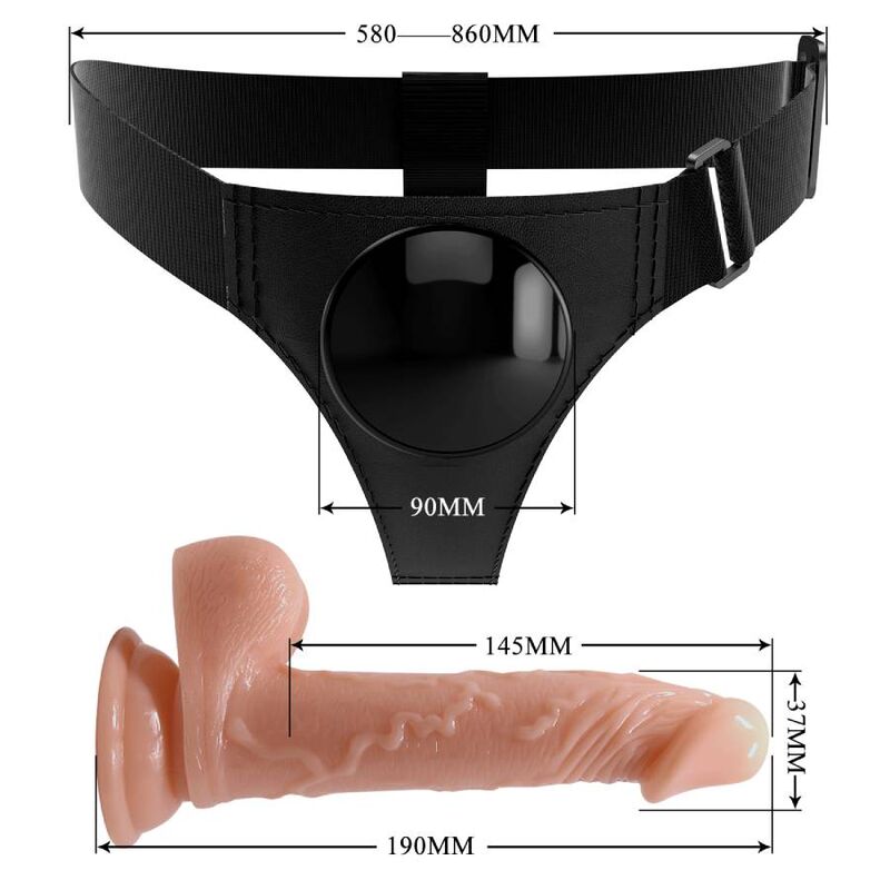 PRETTY LOVE - HARNESS BRIEFS UNIVERSAL HARNESS WITH DILDO KEVIN 19 CM NATURAL - 3