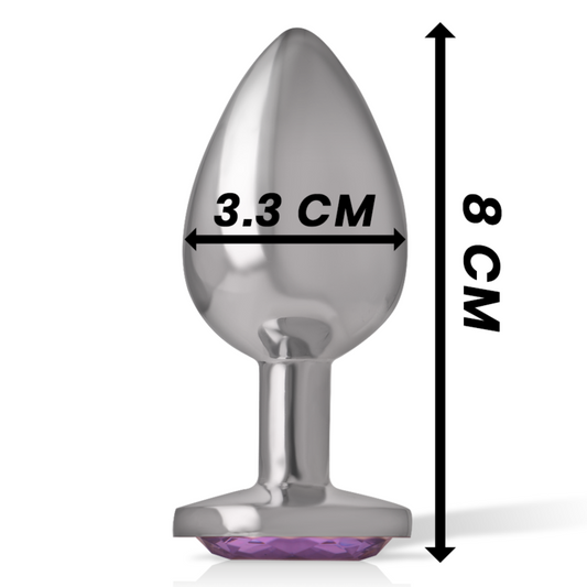 INTENSE - PLUG ANALE IN METALLO ALLUMINIO CON CRISTALLO VIOLA TAGLIA M