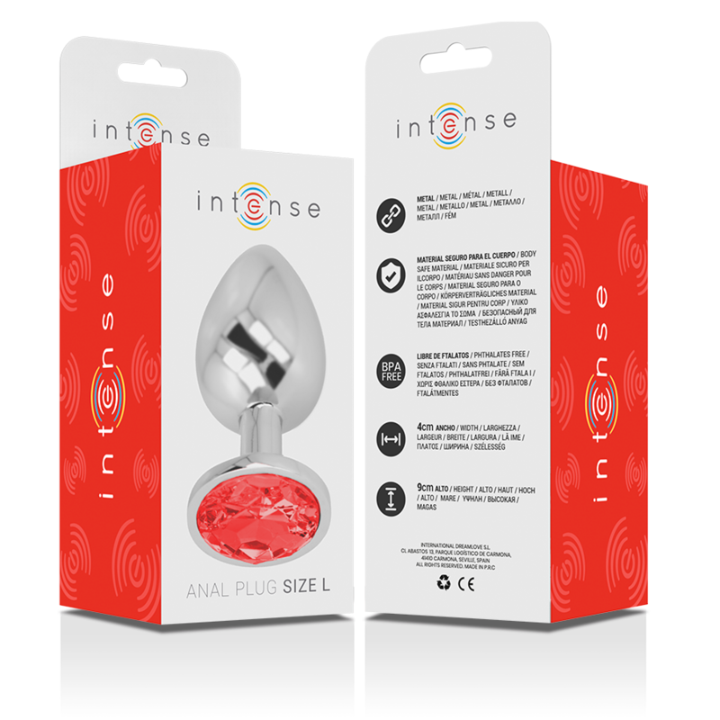 INTENSE - ALUMINUM METAL ANAL PLUG WITH RED CRYSTAL SIZE L - 3