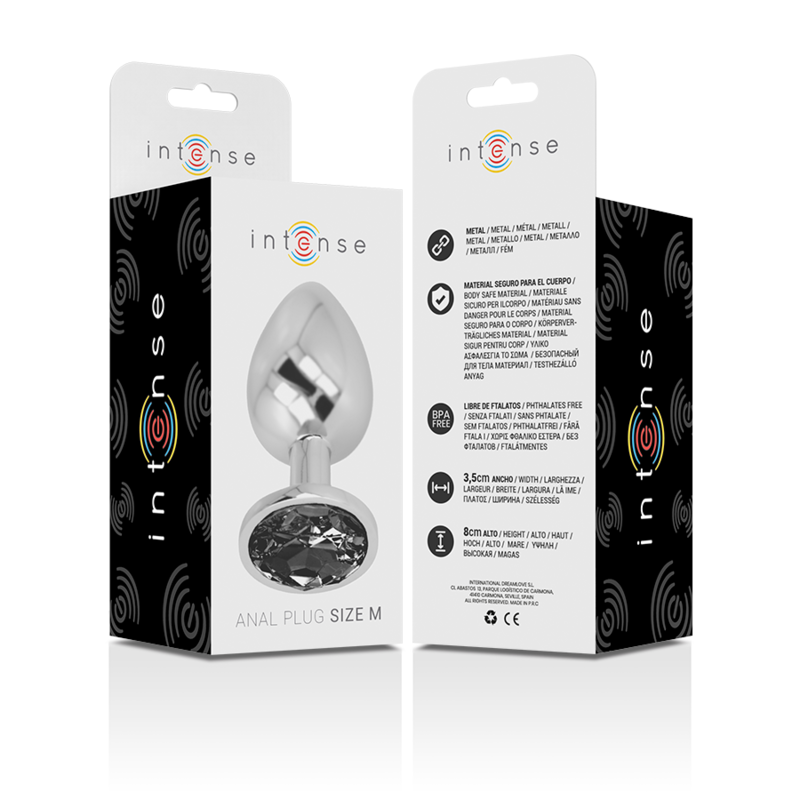 INTENSE - ALUMINUM METAL ANAL PLUG WITH BLACK GLASS SIZE M - 5