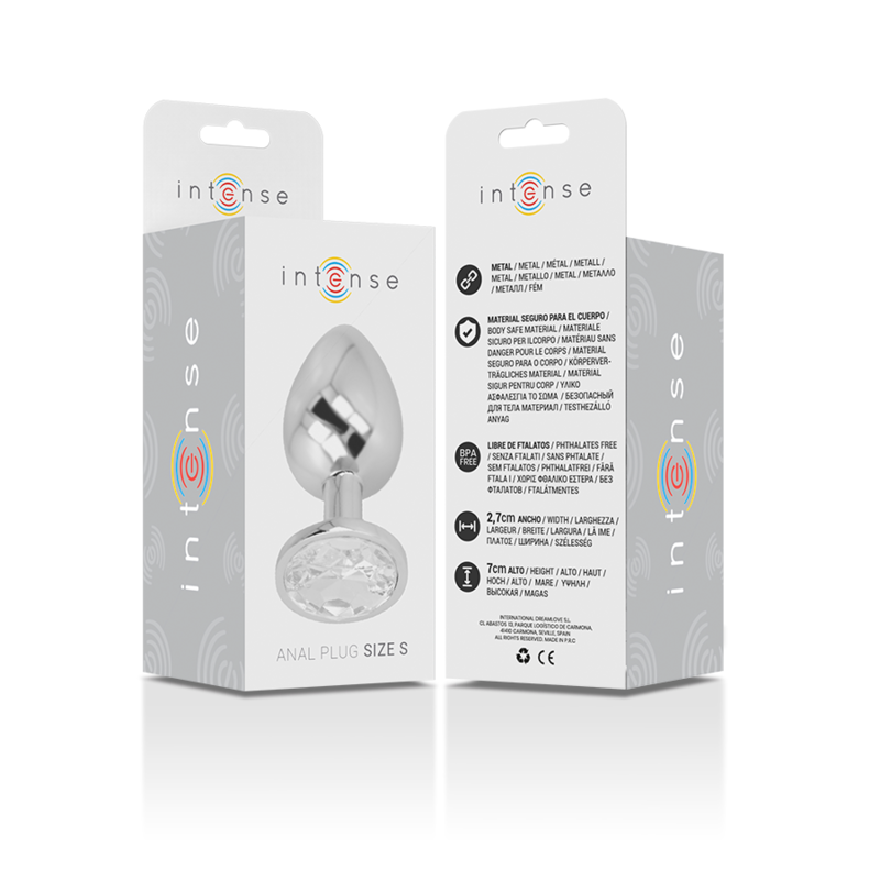INTENSE - ALUMINUM METAL ANAL PLUG WITH SILVER CRYSTAL SIZE S - 4
