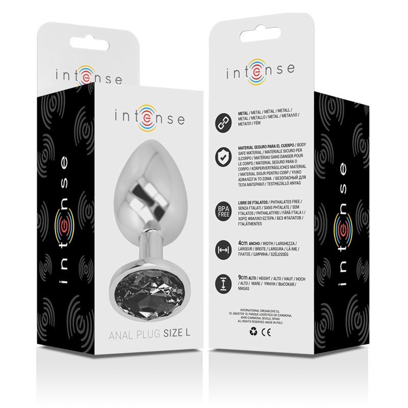 INTENSE - ALUMINUM METAL ANAL PLUG WITH BLACK GLASS SIZE L - 3