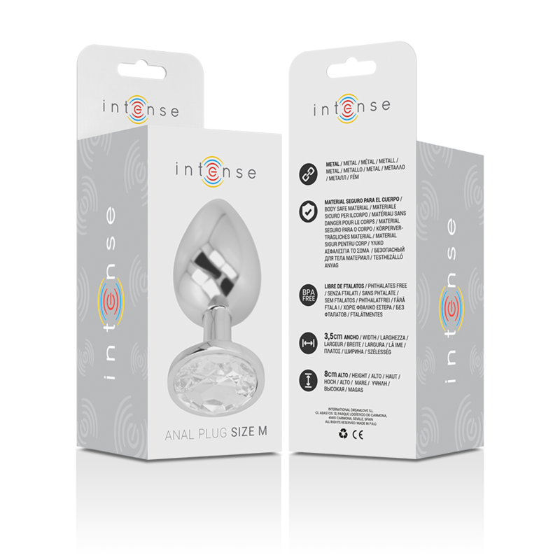 INTENSE - ALUMINUM METAL ANAL PLUG WITH SILVER CRYSTAL SIZE M - 1