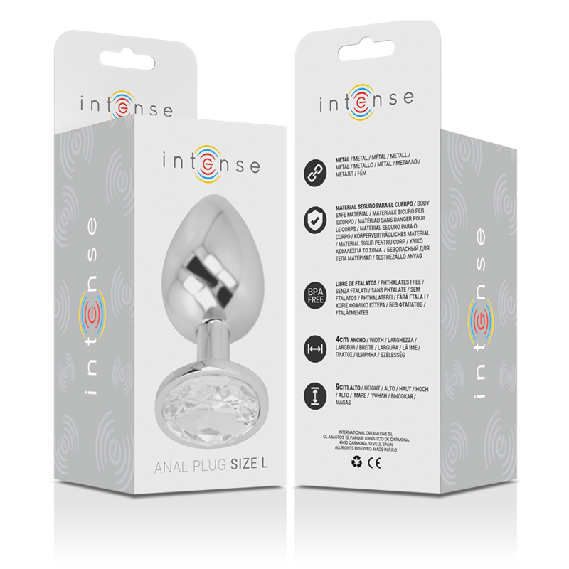 INTENSE - ALUMINUM METAL ANAL PLUG WITH SILVER CRYSTAL SIZE L - 2
