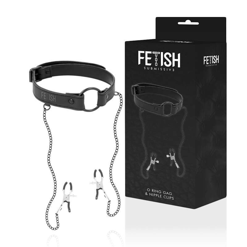 FETISH SUBMISSIVE - GAG RING WITH NIPPLE CLAMPS - 8