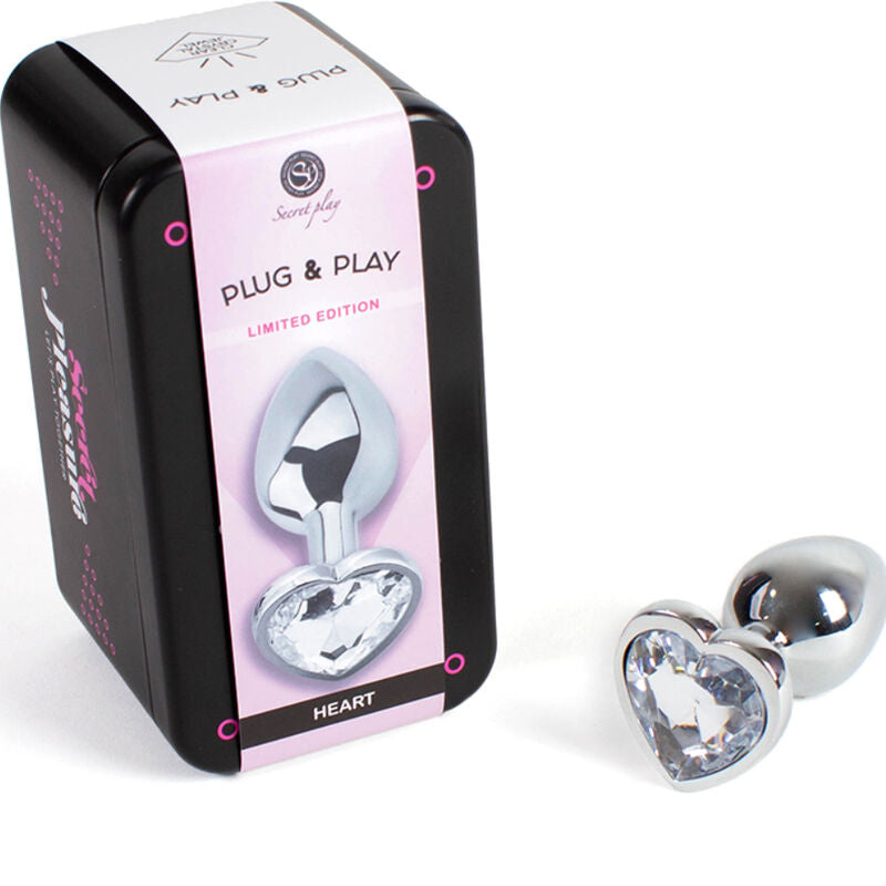 SECRETPLAY - METAL BUTT PLUG CLEAR CRYSTAL HEART SMALL SIZE 7 CM - 1