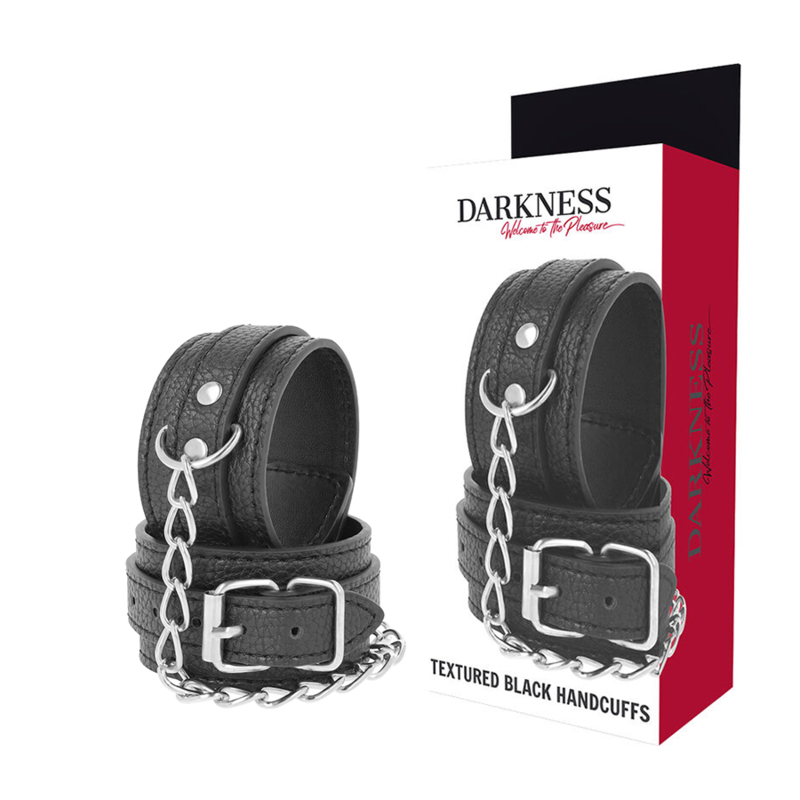 DARKNESS - BLACK TEXTURED LEATHER HANDCUFFS - 5