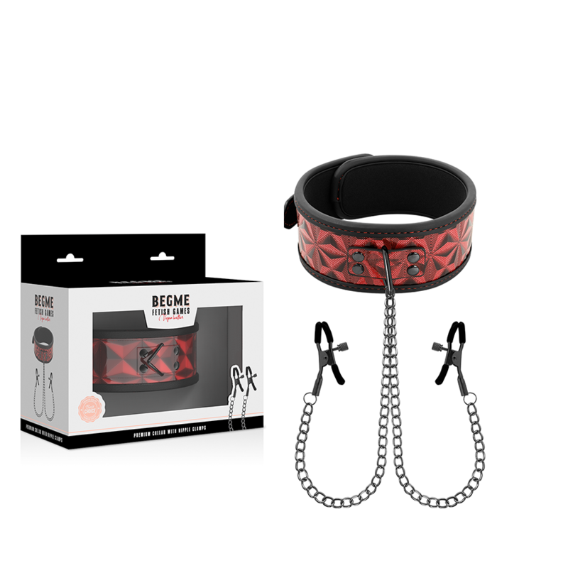 BEGME - RED EDITION COLLAR WITH NIPPLE CLAMPS WITH NEOPRENE LINING - 5
