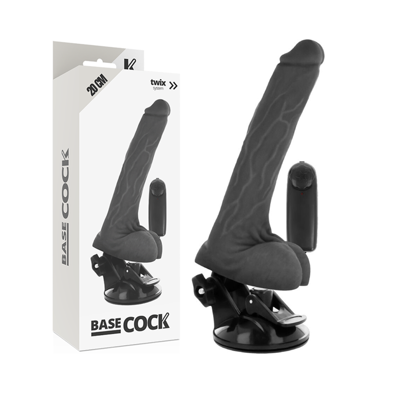 BASECOCK - REALISTIC BLACK REMOTE CONTROL VIBRATOR WITH TESTICLES 20 CM -O- 4 CM - BLACK - 10