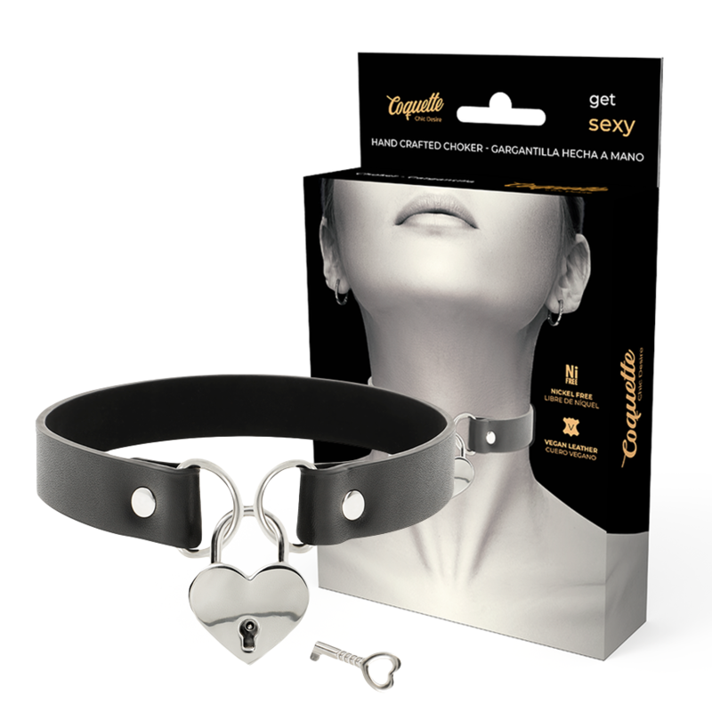 COQUETTE CHIC DESIRE - VEGAN LEATHER NECKLACE WITH HEART ACCESSORY WITH KEY - 3