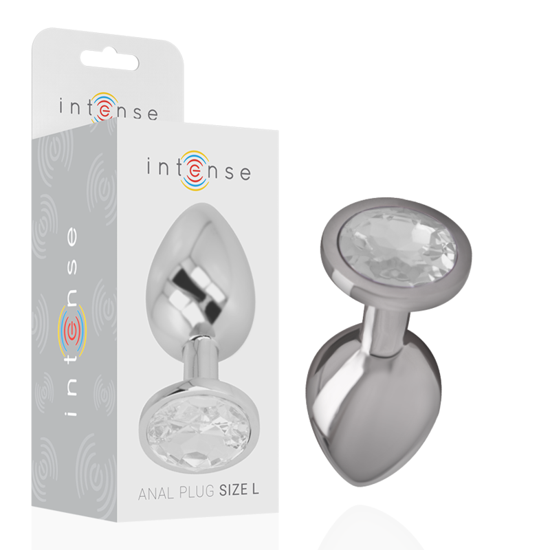 INTENSE - ALUMINUM METAL ANAL PLUG WITH SILVER CRYSTAL SIZE L - 6