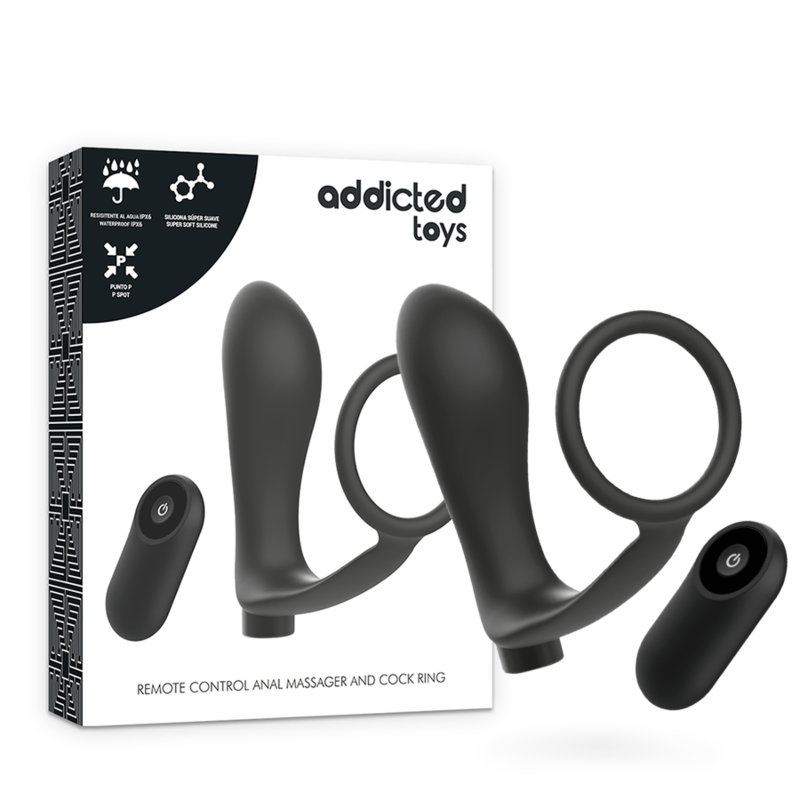 ADDICTED TOYS - PENIS RING WITH REMOTE CONTROL ANAL PLUG BLACK RECHARGEABLE - 8