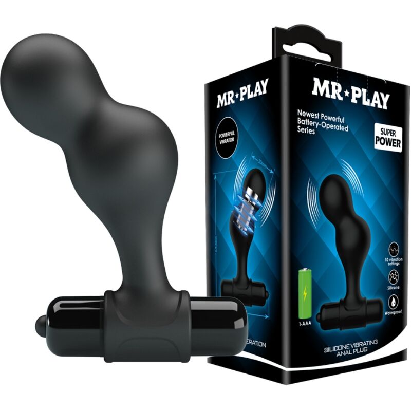 MR PLAY - BLACK SILICONE VIBRATOR ANAL PLUG - 9