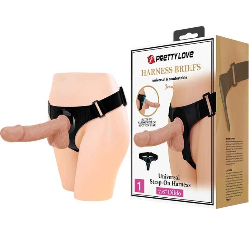 PRETTY LOVE - HARNESS BRIEFS UNIVERSAL HARNESS WITH DILDO JERRY 21.8 CM NATURAL - 10