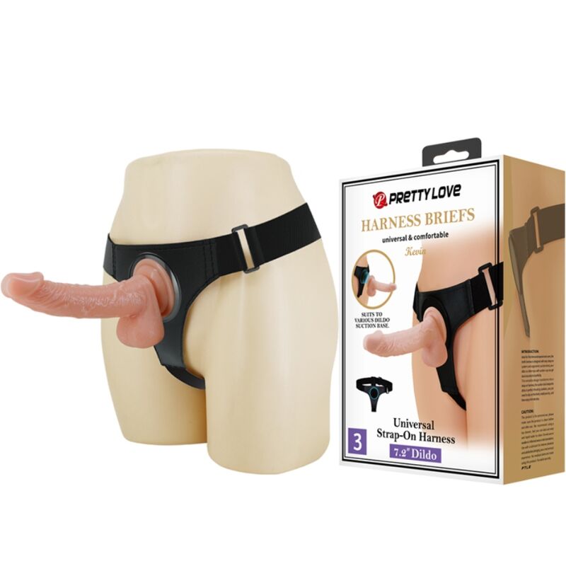 PRETTY LOVE - HARNESS BRIEFS UNIVERSAL HARNESS WITH DILDO KEVIN 19 CM NATURAL - 9