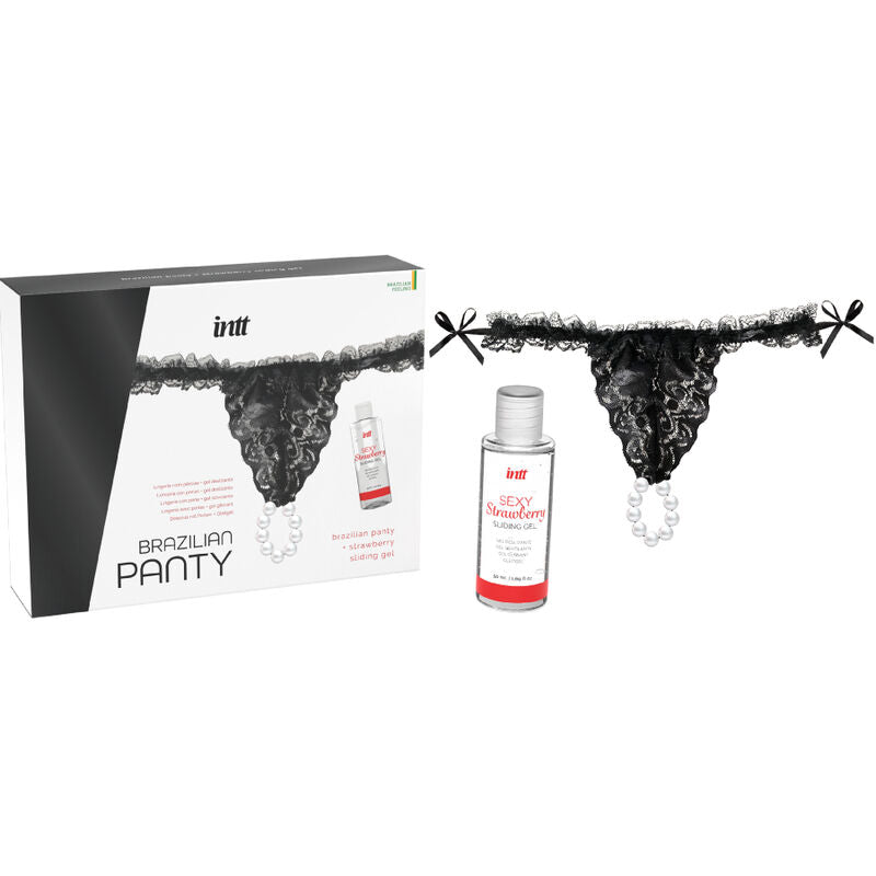 INTT RELEASES - BRAZILIAN BLACK PANTY WITH PEARLS AND LUBRICANT GEL 50 ML - 4
